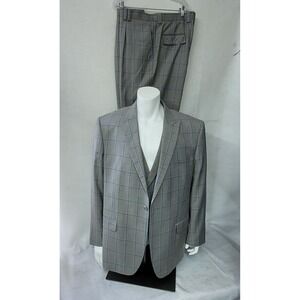 Steven Land Suit Mens 3 Piece Walter SL77 Blazer Vest 46R Pants 40R Gray Plaid